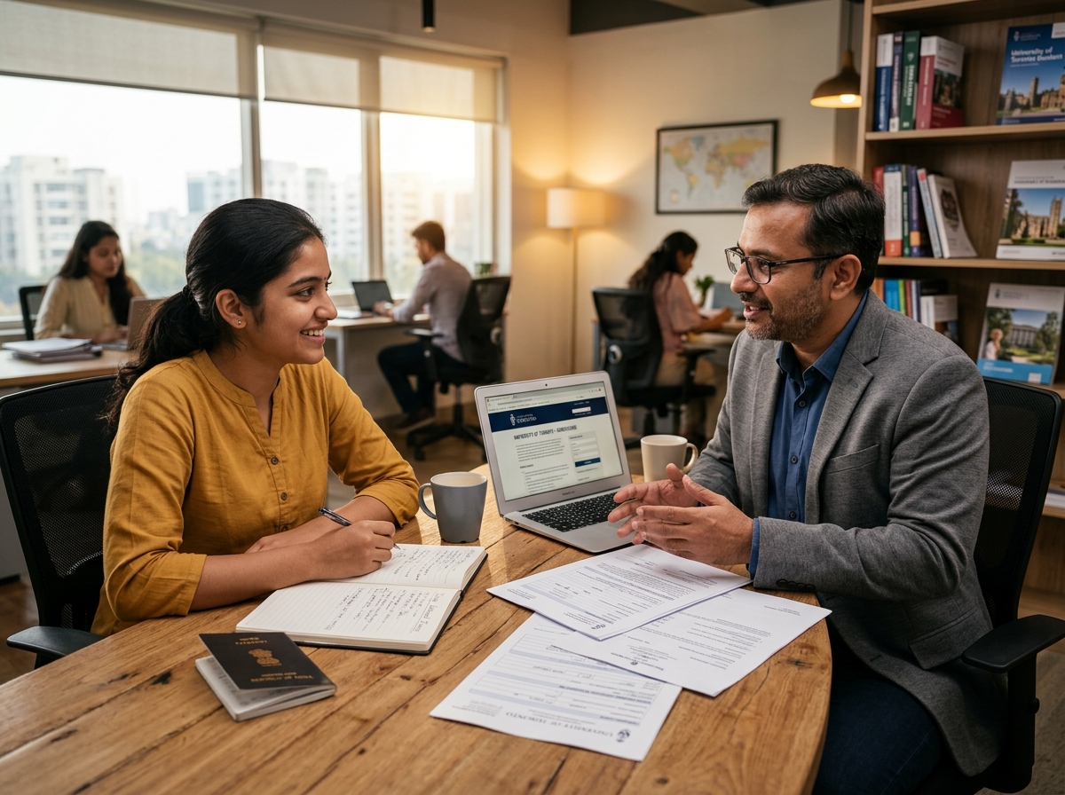A family in a one-on-one study abroad counselling session